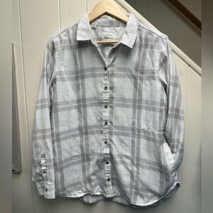 JACHS Girlfriend New York Light Gray Plaid Button Down Flannel Shirt Size Medium